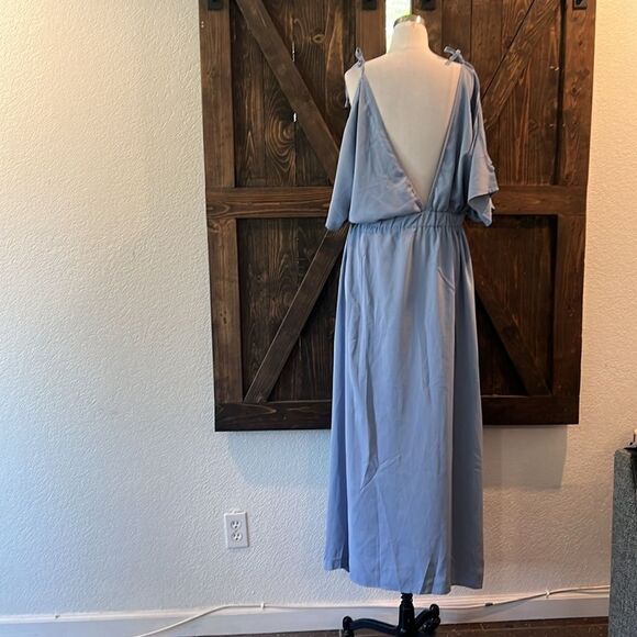 NWT DEEP SELF V Neck Off Shoulder Short Sleeve High Waist Split Wedding Maxi - Picture 8 of 13